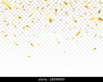Oro lucido confetti. Celebrazione di nozze o anniversario festa decorazione dorato caduta strisce di carta isolato sfondo vettoriale Illustrazione Vettoriale