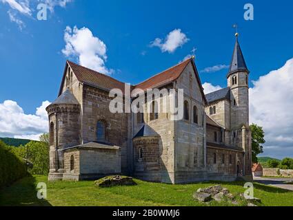 Basilica romanica di San Gangolf a Münchenlohra, distretto di Nordhausen, Turingia, Germania, Europa Foto Stock