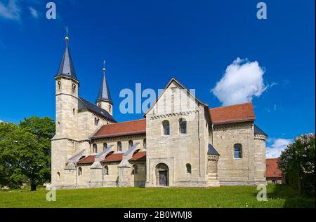 Basilica romanica di San Gangolf a Münchenlohra, distretto di Nordhausen, Turingia, Germania, Europa Foto Stock