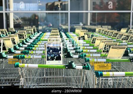 I filobus per lo shopping Waitrose sono in fila Foto Stock