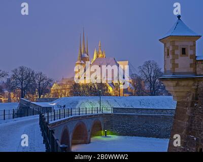 Cella di guardia della Cittadella di Petersberg con cattedrale e Severikirche, Erfurt, Turingia, Germania Foto Stock