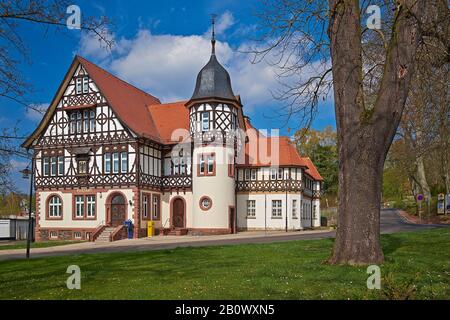 Costruzione di uffici postali a graticcio a Bad Liebenstein, Wartburgkreis, Turingia, Germania, Europa Foto Stock