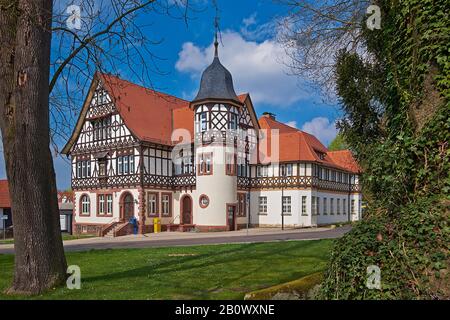 Costruzione di uffici postali a graticcio a Bad Liebenstein, Wartburgkreis, Turingia, Germania, Europa Foto Stock