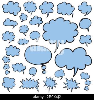 Serie di bolle di linguaggio disegnate a mano e nuvole di pensiero. Ottimizzato per semplici modifiche dei colori. Vettore EPS8. Illustrazione Vettoriale