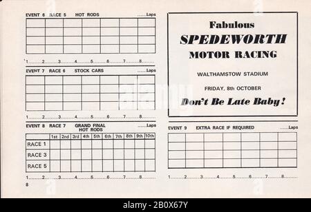 Spedeworth International Control Board Motor Racing Program 1971 Foto Stock