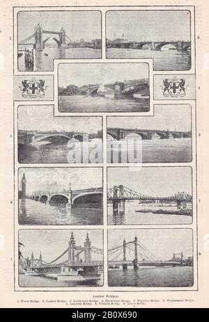 Vintage foto in bianco e nero di London Bridges 1900s Foto Stock