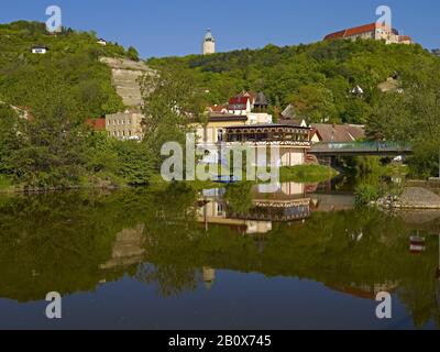 Unstrut Con Castello Di Neuenburg, Freyburg/Unstrut, Sassonia-Anhalt, Germania, Foto Stock