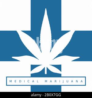Logo vettoriale di marijuana medica. Schema colore blu e bianco. Illustrazione Vettoriale
