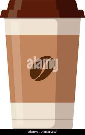 Tazza di carta usa e getta con l'icona del caffè in grani. Disegno vettoriale isolato piatto Illustrazione Vettoriale