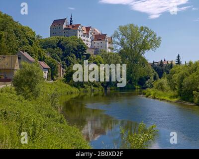 Castello Di Colditz Con Mulde, Sassonia, Germania, Foto Stock