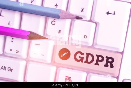 Scrittura a mano del testo Gdpr. Regolamentazione concettuale della fotografia che protegge i dati dimostrabili e la privacy dei cittadini dell'UE Foto Stock