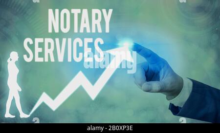 Segno di testo che mostra Notary Services. Foto d'affari che mostra i servizi resi da un pubblico notaio commissionato dallo Stato Foto Stock