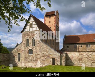 Basilica romanica di Breitungen Castello / Werra, Schmalkalden-Meiningen distretto, Turingia, Germania, Foto Stock