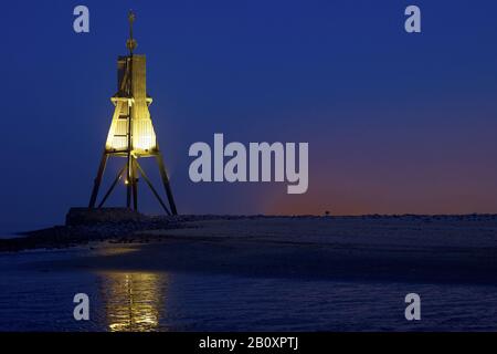 Kugelbake alla foce dell'Elba nei pressi di Cuxhaven, Bassa Sassonia, Germania, Foto Stock