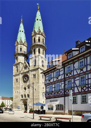 Città Chiesa 'Nostra Signora' E Ratsstube, Meiningen, Turingia, Foto Stock