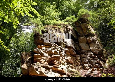 Formazione rocciosa della Gola del Diavolo nel Parco Naturale dell'Eifel Sud, Germania, Renania-Palatinato, Eifel, Irrel Foto Stock