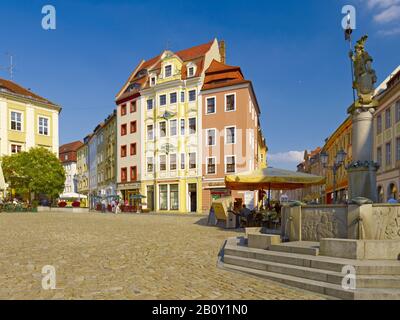 Hauptmarkt Con Fontana, Bautzen, Alta Lusazia, Sassonia, Germania, Foto Stock