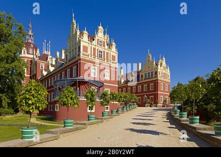 Nuovo castello nel Pücklerpark Bad Muskau, alta Lusazia, Sassonia, Germania, Foto Stock