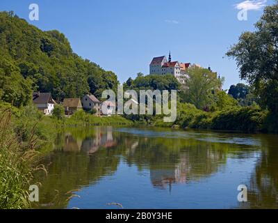 Castello Di Colditz Con Mulde, Sassonia, Germania, Foto Stock