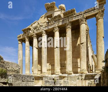 Tempio di Bacco nell'antica città di Baalbek, Libano, Foto Stock