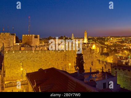 Cittadella e Torre di Davide alla porta di Giaffa nella città vecchia di Gerusalemme, Israele, Foto Stock