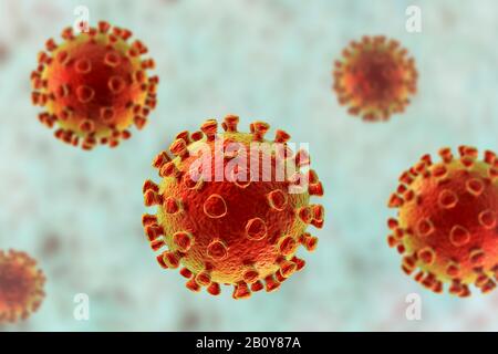 Particelle di coronavirus, illustrazione Foto Stock