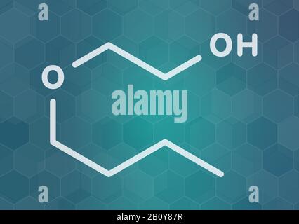 molecola di 2-butossietanolo, illustrazione Foto Stock
