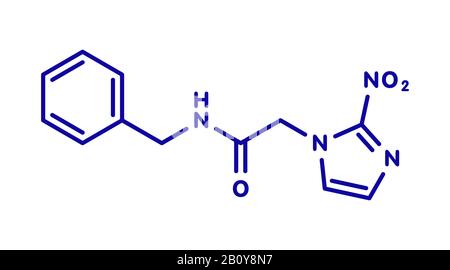 Molecola di farmaco anti-parassita di Benznidazolo, illustrazione Foto Stock