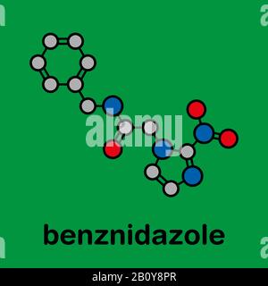 Molecola di farmaco anti-parassita di Benznidazolo, illustrazione Foto Stock