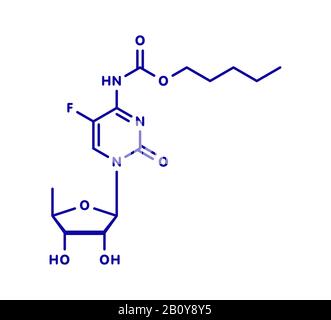 Molecola di farmaco per il cancro alla capecitabina, illustrazione Foto Stock