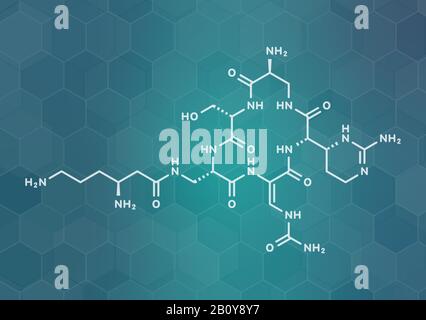 Molecola di farmaco antibiotico di Capreomicina, illustrazione Foto Stock