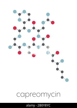 Molecola di farmaco antibiotico di Capreomicina, illustrazione Foto Stock