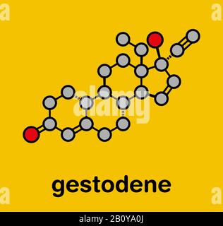 Molecola contraccettiva gestodene progestogene, illustrazione Foto Stock