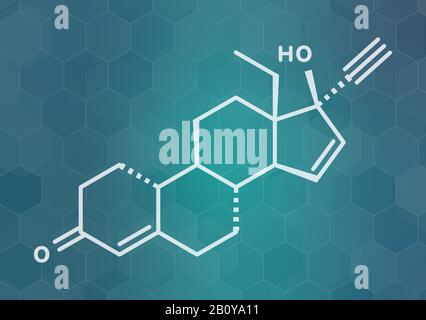 Molecola contraccettiva gestodene progestogene, illustrazione Foto Stock