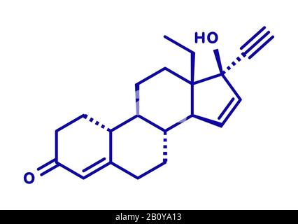 Molecola contraccettiva gestodene progestogene, illustrazione Foto Stock