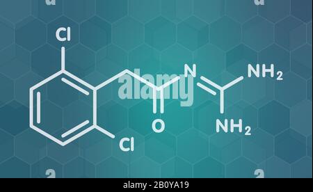 Molecola di farmaco di Guanfacina ADHD, illustrazione Foto Stock