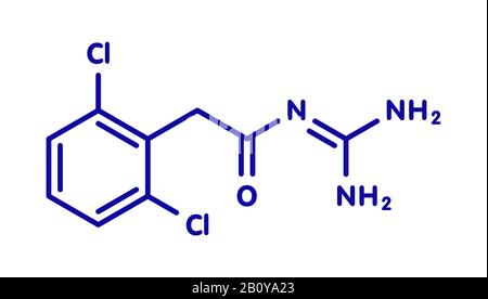 Molecola di farmaco di Guanfacina ADHD, illustrazione Foto Stock