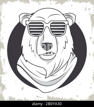 buffo orso grizzly con occhiali da sole stile cool Illustrazione Vettoriale