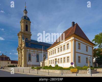 Chiesa di San Maurizio e canonica a Wiesenheid, Bassa Franconia, Baviera, Germania, Foto Stock