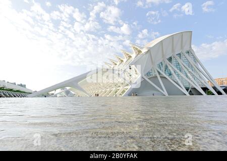 Architektur von Santiago Calatrava, Museo de las Ciencias Principe Felipe, Ciudad de las Artes y las Ciencias, Valencia, Spagna, Foto Stock