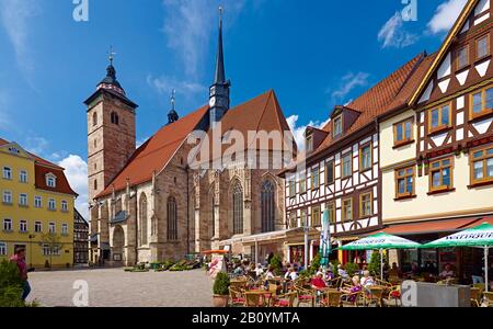 Altmarkt con la chiesa di San Giorgio a Schmalkalden, Turingia, Germania, Foto Stock