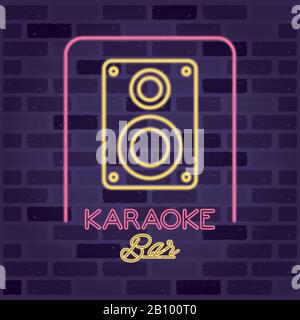 karaoke parola con altoparlante calligraphy luci al neon Illustrazione Vettoriale