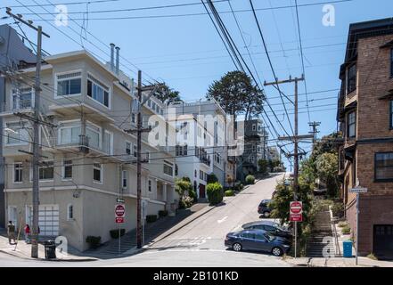Ripide stradine di Nob Hill, San Francisco, California, Stati Uniti d'America Foto Stock