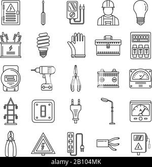 Set di icone di manutenzione per elettricisti di sicurezza. Profilo di sicurezza electrician service vector icone per web design isolato su sfondo bianco Illustrazione Vettoriale