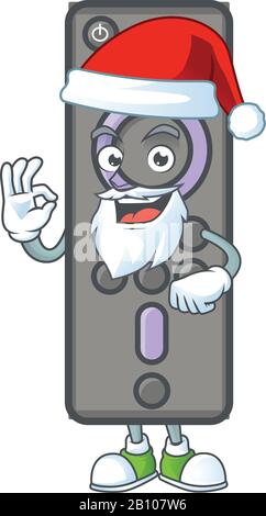 Una bella TV con telecomando di Santa in stile mascotte con dito ok Illustrazione Vettoriale
