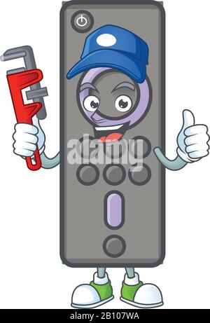 Smiley idraulico telecomando TV su mascotte immagine stile Illustrazione Vettoriale