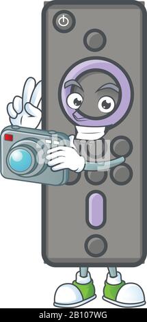 Un telecomando TV fotografo personaggio cartone animato in azione con una fotocamera Illustrazione Vettoriale