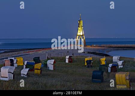 Kugelbake alla foce dell'Elba vicino a Cuxhaven, Bassa Sassonia, Germania Foto Stock