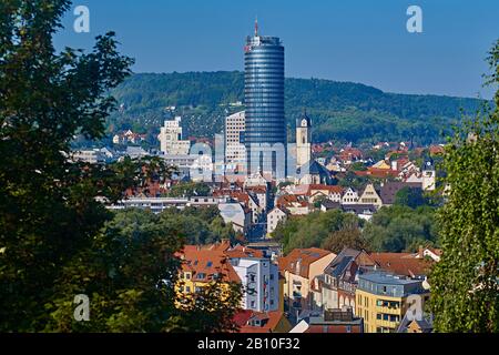 Vista al centro con Intershoptower a Jena, Turingia, Germania Foto Stock