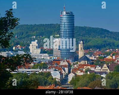 Vista al centro con Intershoptower a Jena, Turingia, Germania Foto Stock